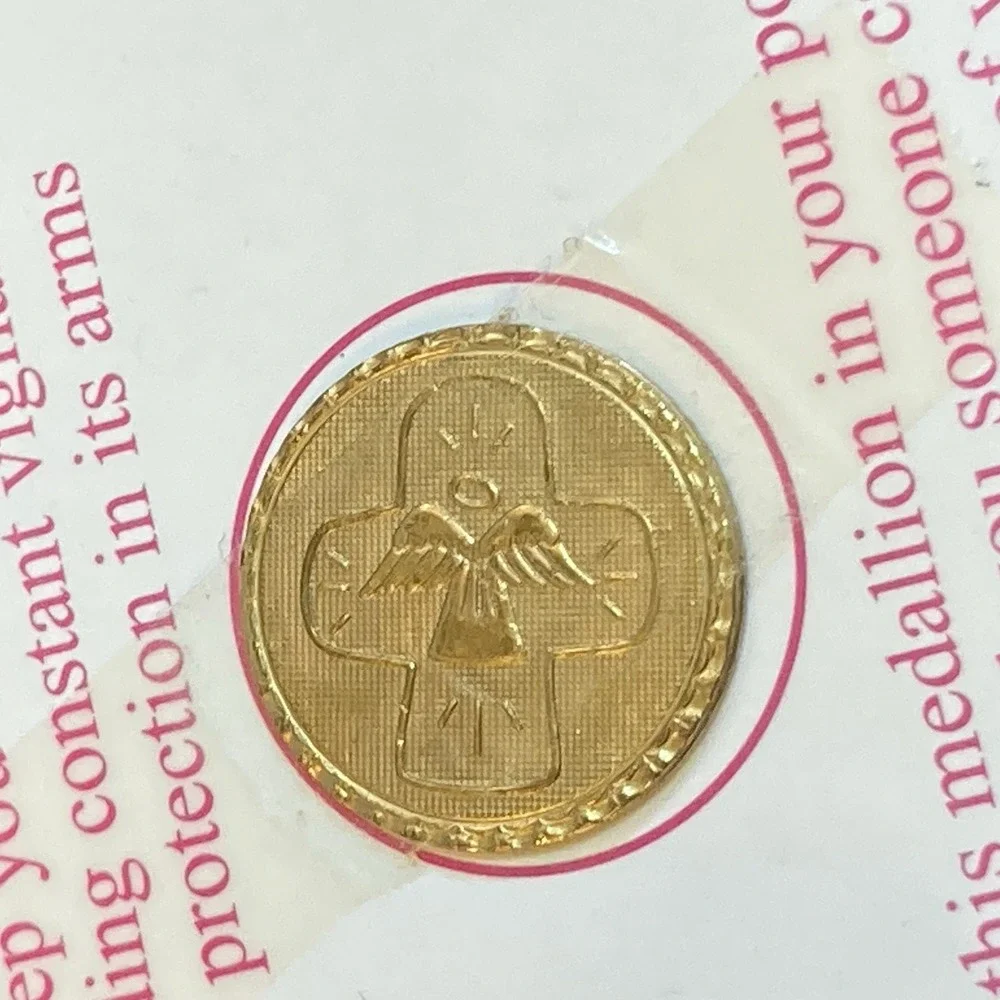 My Pocket Angel Medallion Coin Franciscan Mission Associates Vtg Catholic Medal